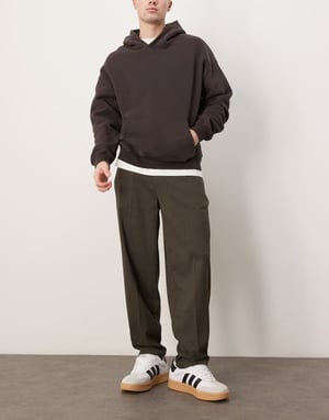 ASOS DESIGN smart oversized tapered trousers in brown check with elasticated waist