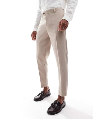 ASOS DESIGN tapered suit trousers in beige melange