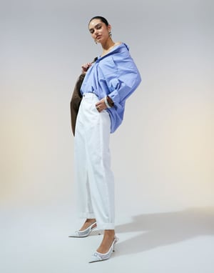 ASOS DESIGN tapered trousers with turn up detail in off white - IVORY