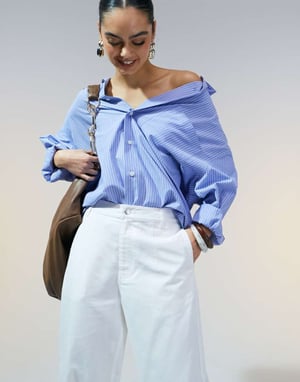 ASOS DESIGN tapered trousers with turn up detail in off white - IVORY