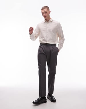 Topman smart cotton tapered trousers in charcoal