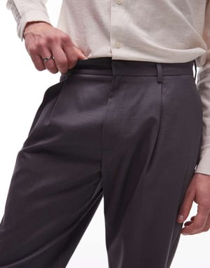 Topman smart cotton tapered trousers in charcoal