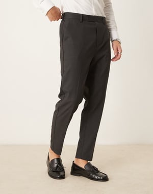 ASOS DESIGN smart tapered fit trousers in charcoal