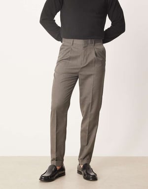 ASOS DESIGN smart tapered fit trousers in brown microtexture
