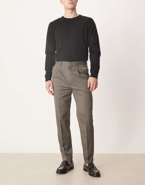 ASOS DESIGN smart tapered fit trousers in brown microtexture