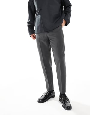 ASOS DESIGN smart tapered fit trousers in charcoal