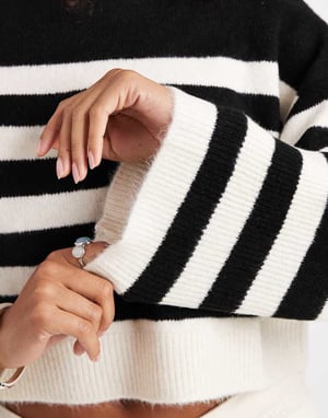 ASOS DESIGN crew neck boxy jumper with wide cuff in mono stripe