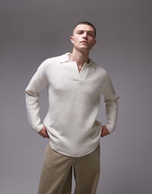 Topman relaxed fit lambswool crew jumper in ecru