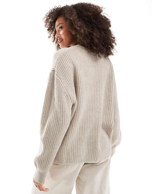 ASOS DESIGN chunky crew neck rib jumper in oatmeal