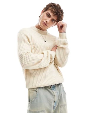COLLUSION knitted crew neck jumper in ecru