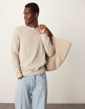 ASOS DESIGN lambswool crew neck knitted jumper in oatmeal