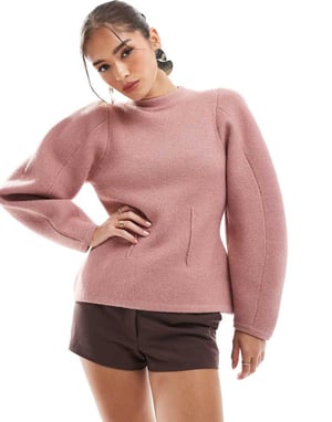 ASOS DESIGN crew neck structured jumper in pink