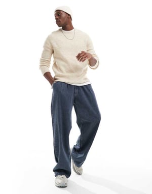 Jack & Jones fluffy rib high neck jumper in beige