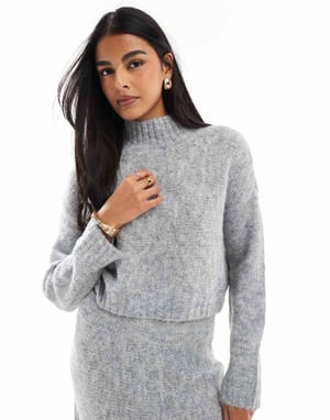 Vero Moda Aware chunky roll neck jumper co-ord in light grey melange