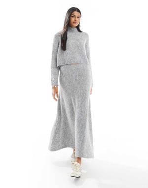 Vero Moda Aware chunky roll neck jumper co-ord in light grey melange