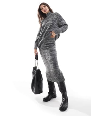 Vero Moda oversized rollneck jumper co-ord in mono melange