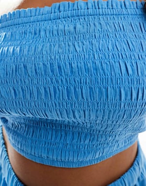 ASOS DESIGN Curve Isabel mix & match linen look shirred bandeau beach top in blue