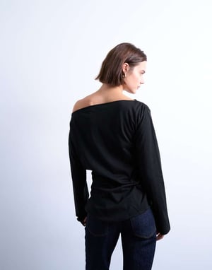Topshop asymmetrical jersey slash neck long sleeve top in black