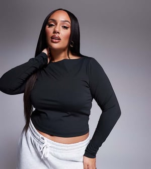 ASOS DESIGN Curve sculpting boat neck long sleeve top in black