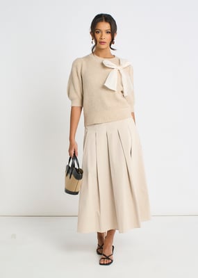 Mocha Chiffon Bow Stickad Tröja