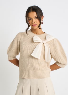 Mocha Chiffon Bow Stickad Tröja