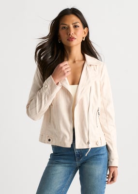Beige Corduroy Biker Zip Up Jacket
