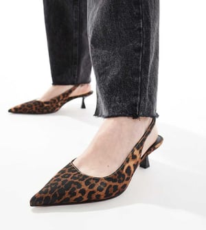 ASOS DESIGN Wide Fit Stroll slingback kitten heeled shoes in leopard