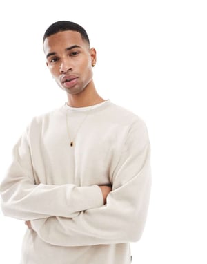 Jack & Jones oversized compact knitted jumper in beige