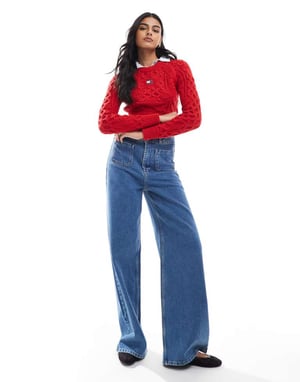 Tommy Jeans star cable knit jumper in bright red
