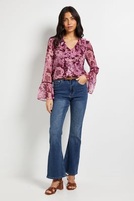 Floral Lace Trim Ruffle Blouse