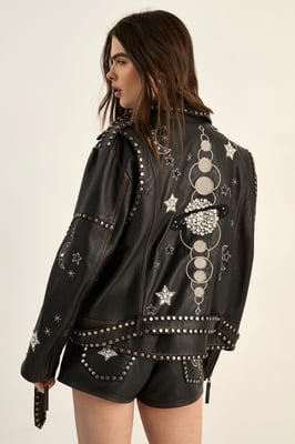 Real Leather Cosmic Embellished Jacket