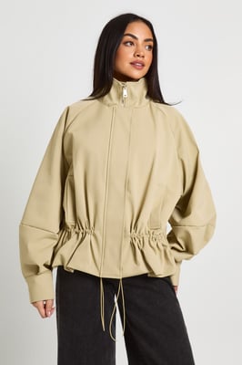 Cinched Waist Funnel Neck Jacket