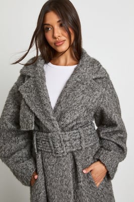 Textured Wool Look Belted Maxi Coat