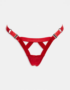 Bluebella Ariana thong with strapping details in red