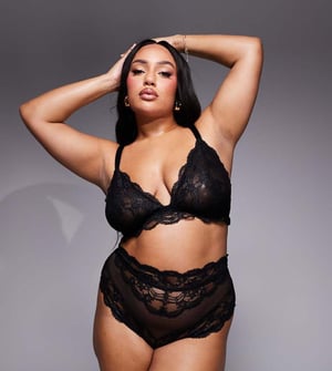 ASOS DESIGN Curve Lola lace high waist brief in black