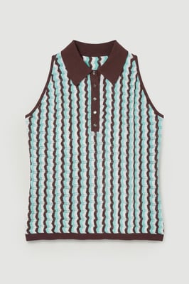 Plus Size Knit Contrast Collar Pointelle Sleeveless Midi Top