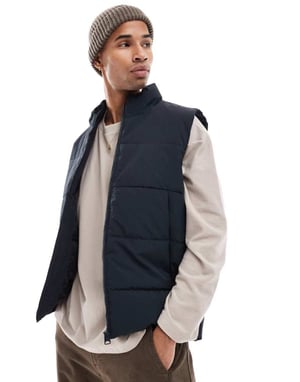 ONLY & SONS funnel neck padded gilet in navy