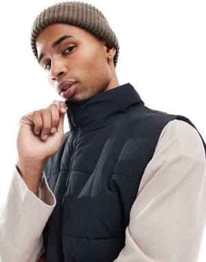 ONLY & SONS funnel neck padded gilet in navy