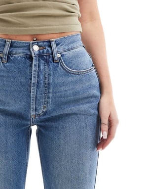 Topshop Hourglass Ember low rise wide leg jean in mid blue