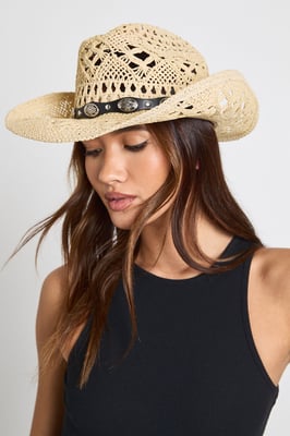 Studded Trim Straw Western Cowboy Hat