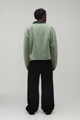 Oversized Boxy Contrast Collar Faux Suede Harrington Jacket