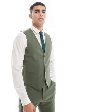 SOS DESIGN skinny suit waistcoat in khaki