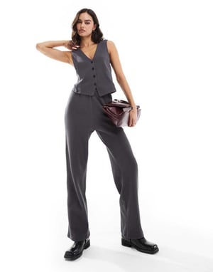 Pieces structured jersey waistcoat co-ord in magnet grey