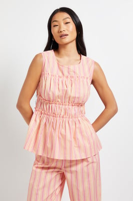 Petite Frill Detail Peplum Printed Shell Top