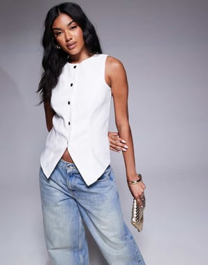 In The Style x Natalya Wright exclusive tailored waistcoat top in cream