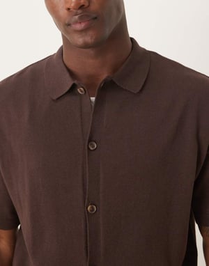 ASOS DESIGN relaxed lightweight knitted cotton button through polo in brown