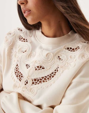 Miss Selfridge embroidery cut out detail sweatshirt in ecru