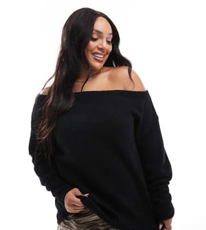 Yours off shoulder bardot jumper in black