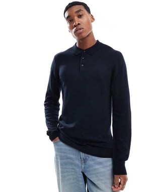French Connection soft touch polo jumper in navy