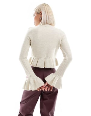 ASOS DESIGN knitted ruffle crop jumper in stone